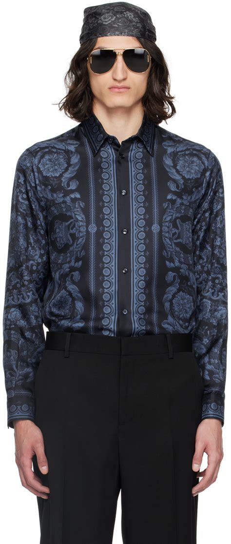 Navy Barocco Shirt by Versace on Sale 